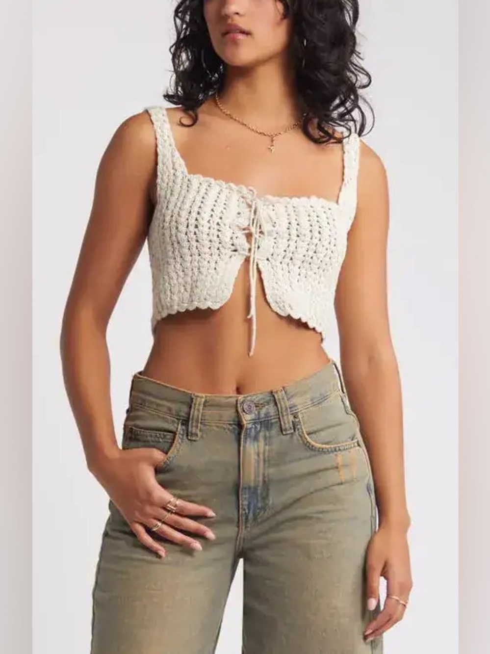 BP. 
Tie Front Crop Crochet Tank Top